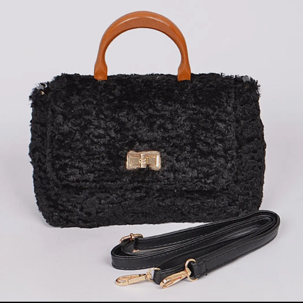 Elegant Black Faux Fur Handbag